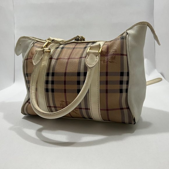 BURBERRY HAYMARKET PATENT COLOURS MEDIUM CHATTON CHECK TOTE WHITE - Picture 3 of 16